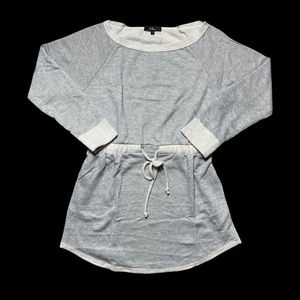 Lulu’s Gray & White Drawstring Long Sleeve Mini Dress L